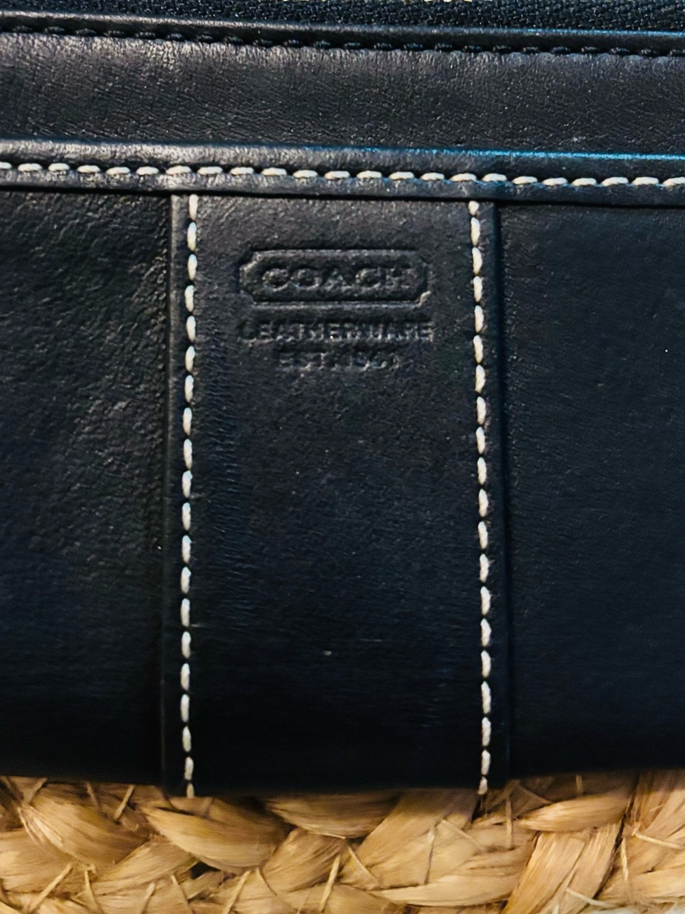 Coach Black Leather Mini Wallet/Key chain with Contrast Stitching